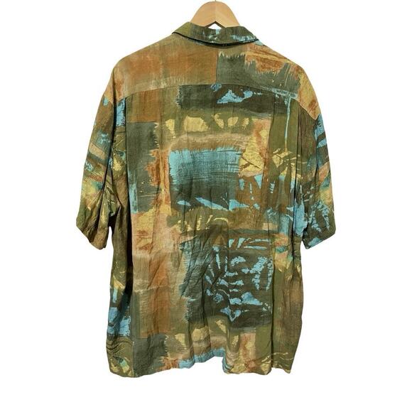 Jams World Hawaiian Abstract Rayon Button Shirt Mens Size XL Green Fern Patch - Picture 2 of 7